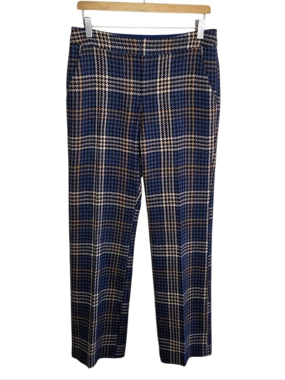 Boston Proper Navy Tan Brown Plaid Straight Leg High Rise Dress Pants Size 8